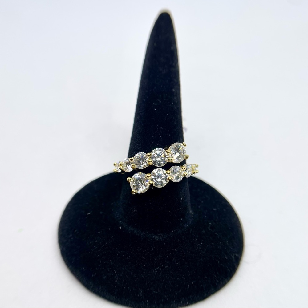 Adjustable Bypass Moissanite Ring Yellow Gold Over 925 Silver Open Band GRA - Picture 5 of 15